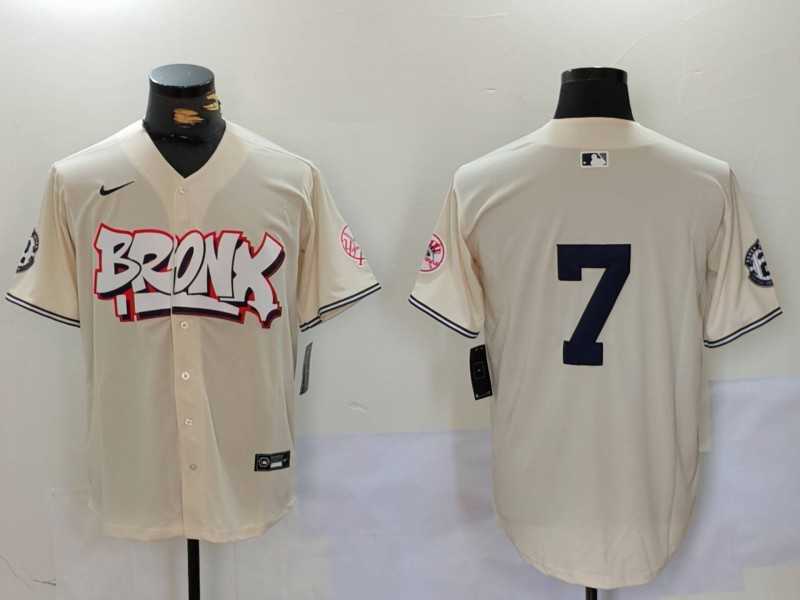 Mens New York Yankees #7 Mickey Mantle Cream Limited Stitched Baseball Jersey1